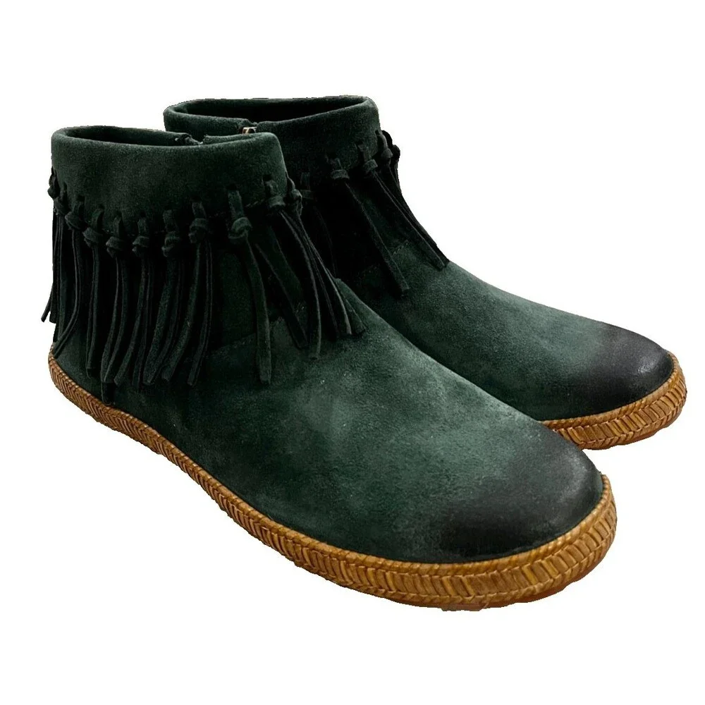 UGG Shenandoah Pine Suede Fringe Boho Western Ankle Boots Size 8.5 Green NEW NIB - Picture 2 of 16